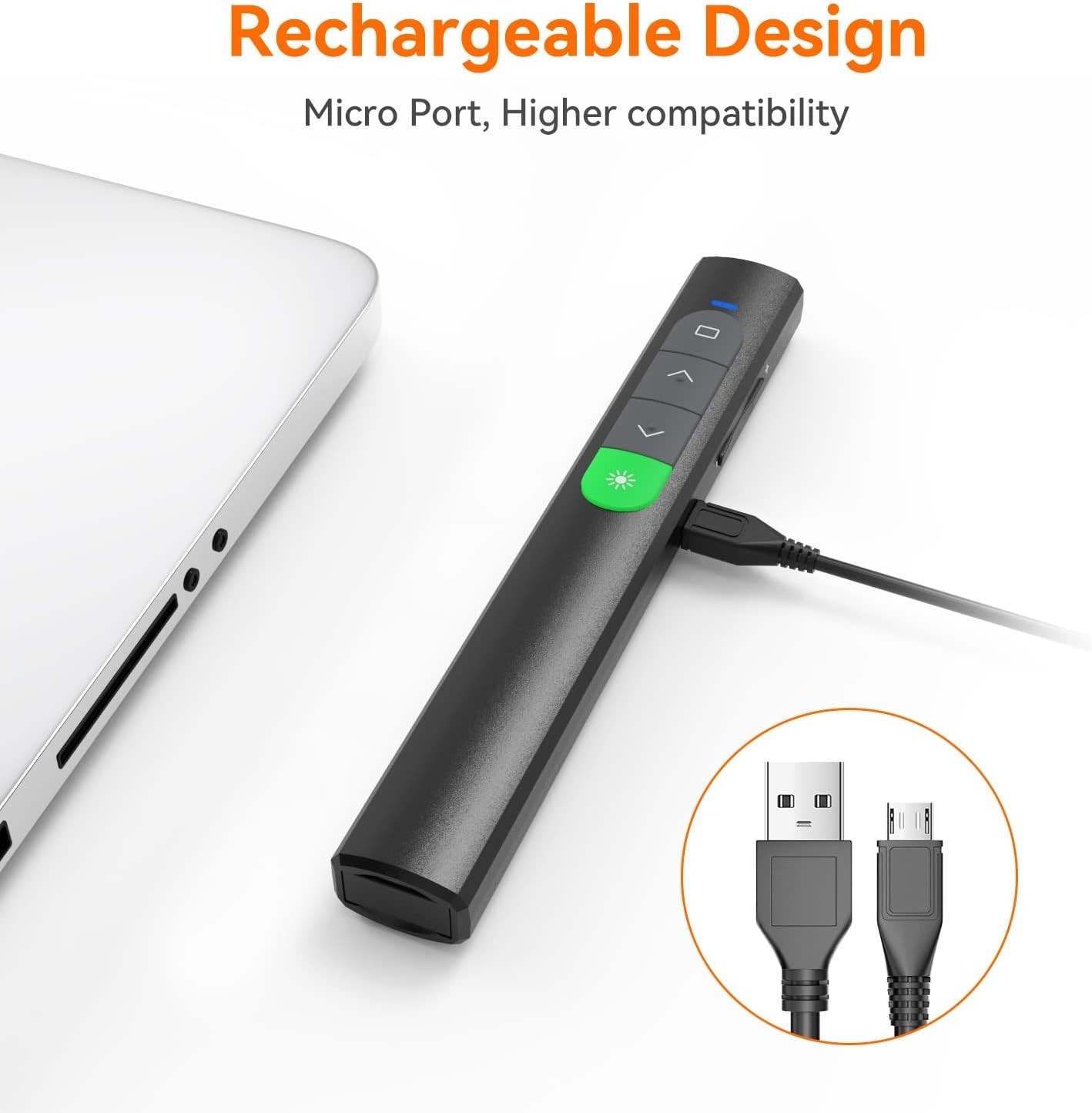 Wireless Presentation Clicker Rechargeable Green Laser Pointer PPT Remote