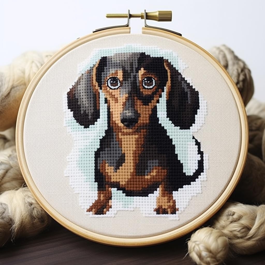 Dachshund DIY Stamped Cross Stitch Kits for Beginners Easy with 1, As Picture