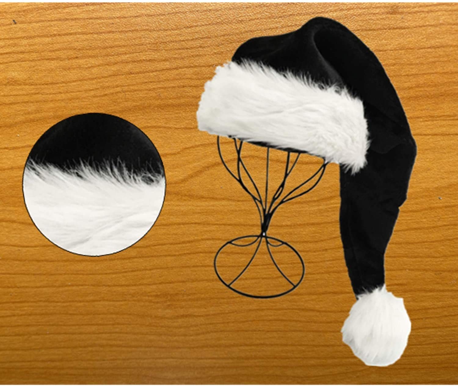 LKQBBSZ Black Santa Hat for Adults, & White Deluxe One Size,