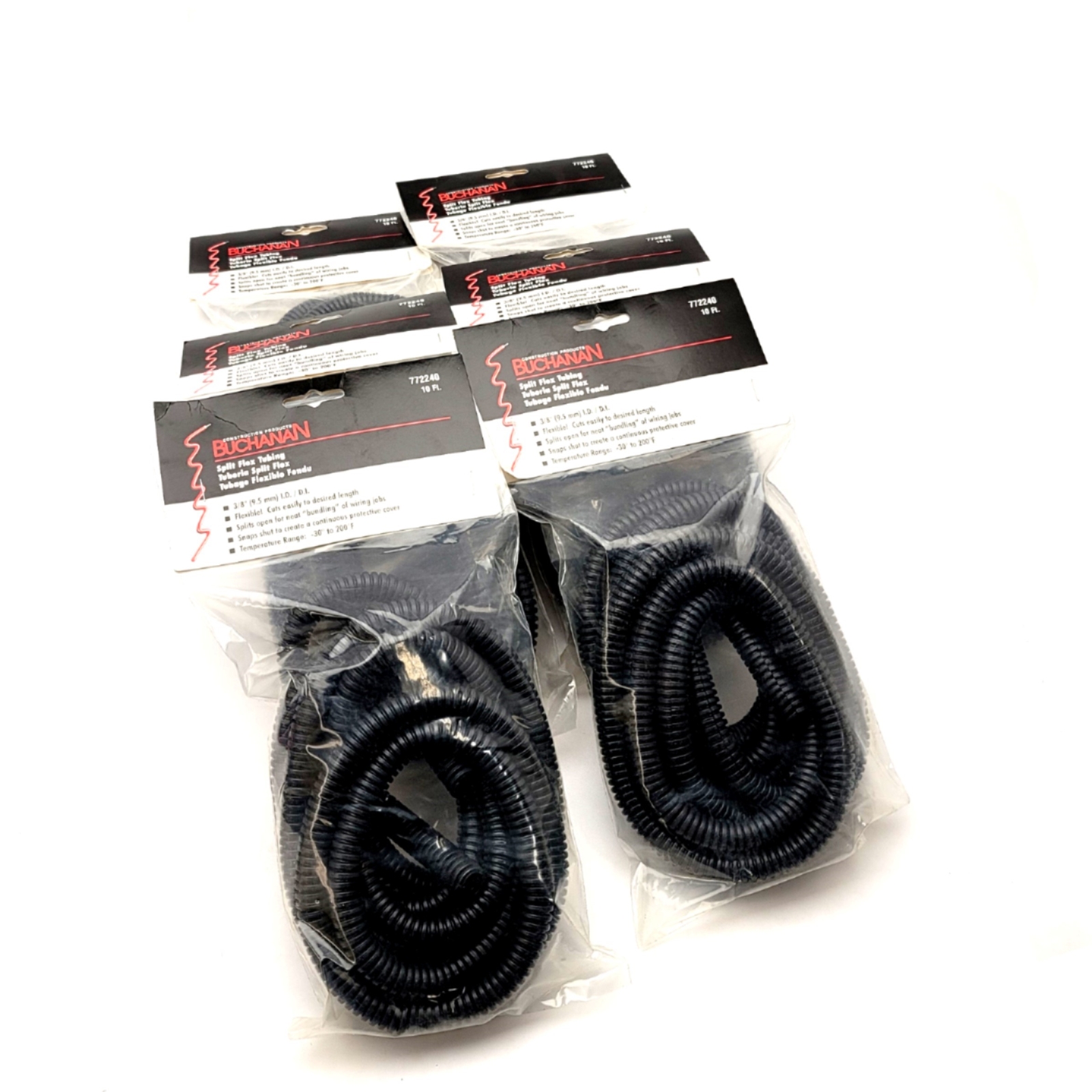 Lot Of 6 Buchanan 772240 Split Flex Tubing, 3/8"I.D. 10Ft, Black