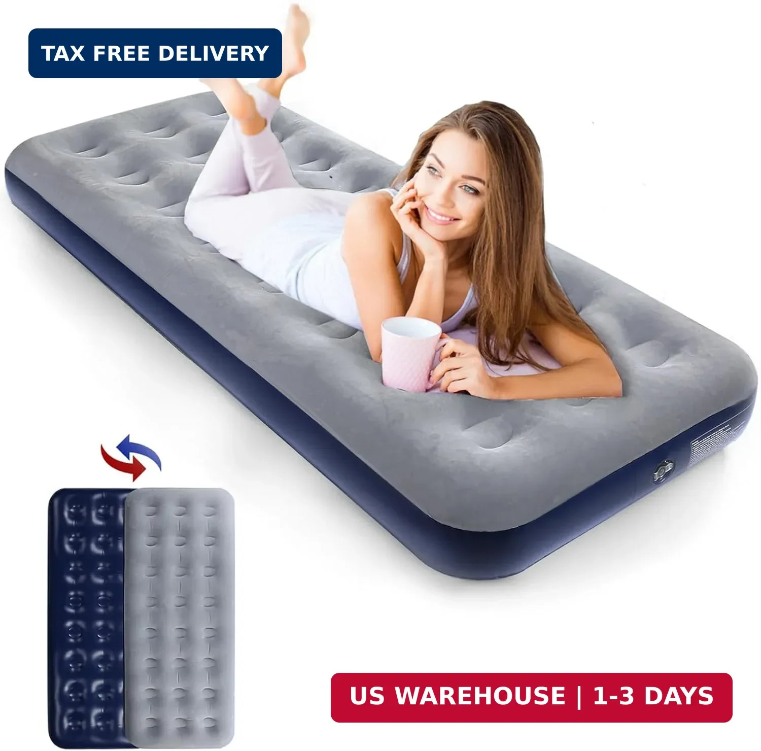 Camping Air Mattress Inflatable Air Bed Flocked Surface Travel Bed Sleeping Pad