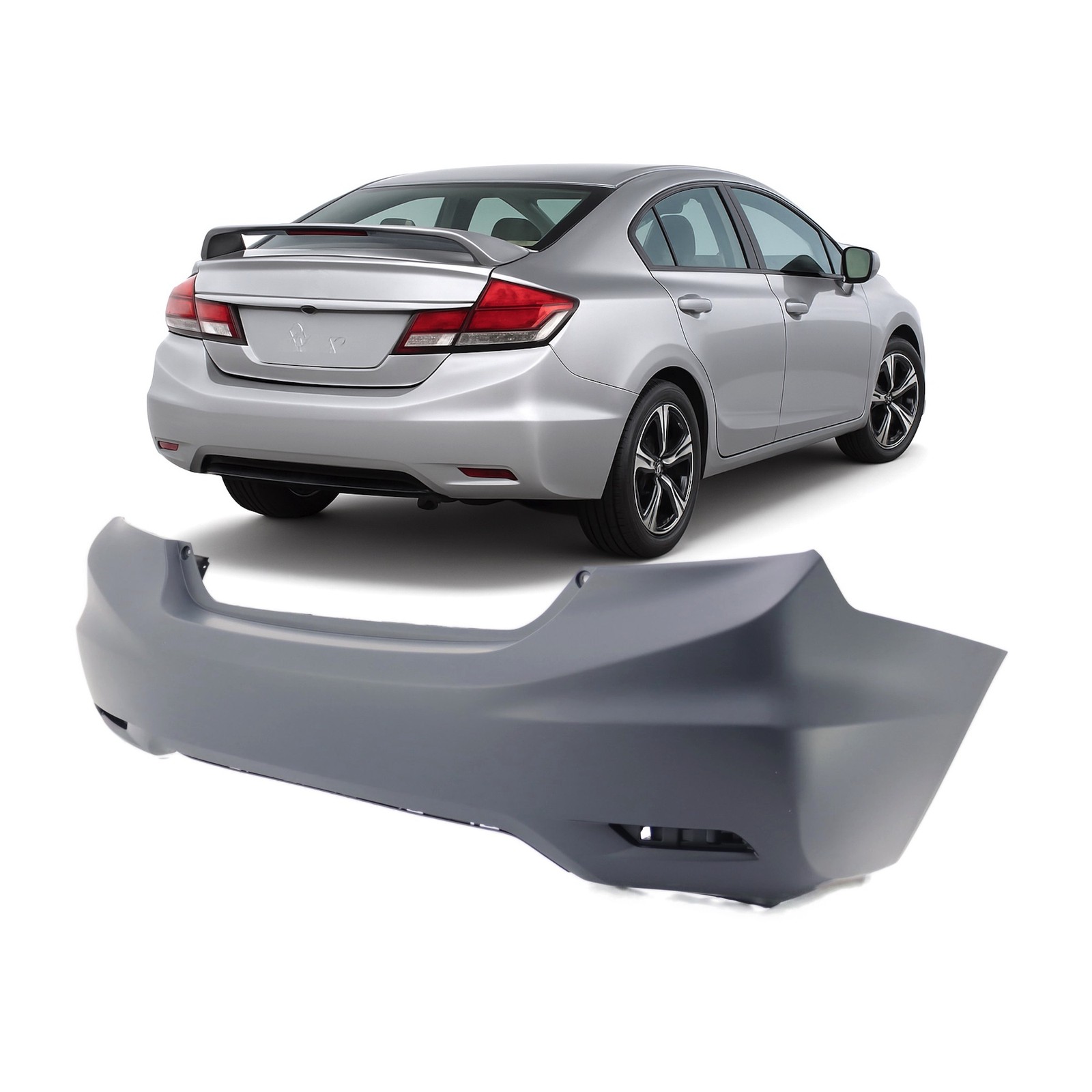 Primed Rear Bumper Cover for 2013 2014 2015 Honda Civic Sedan / Hybrid 13-15
