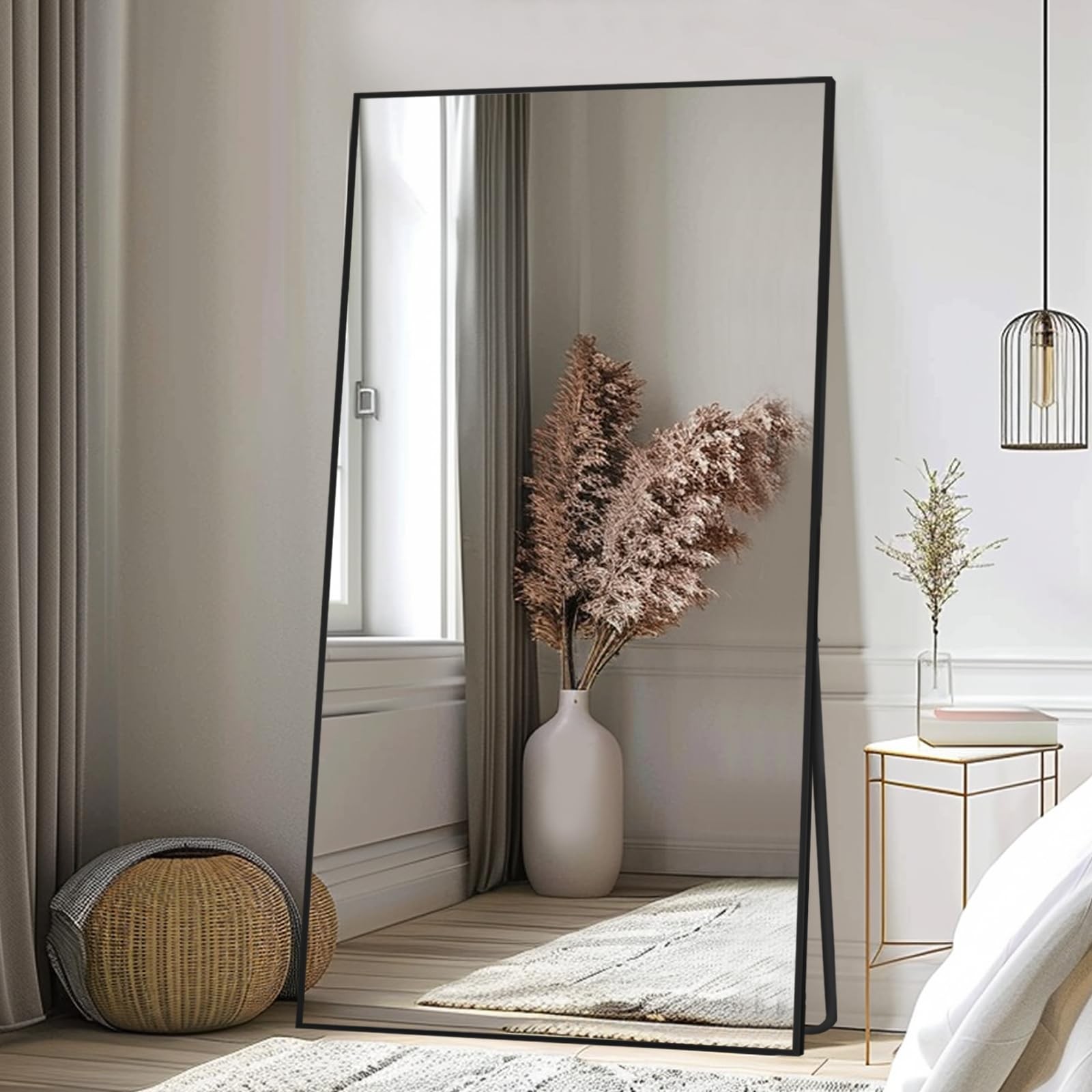 Beauty4U 76" x 34" Large Full Length Mirror with Stand, Black Wall Mounting F...