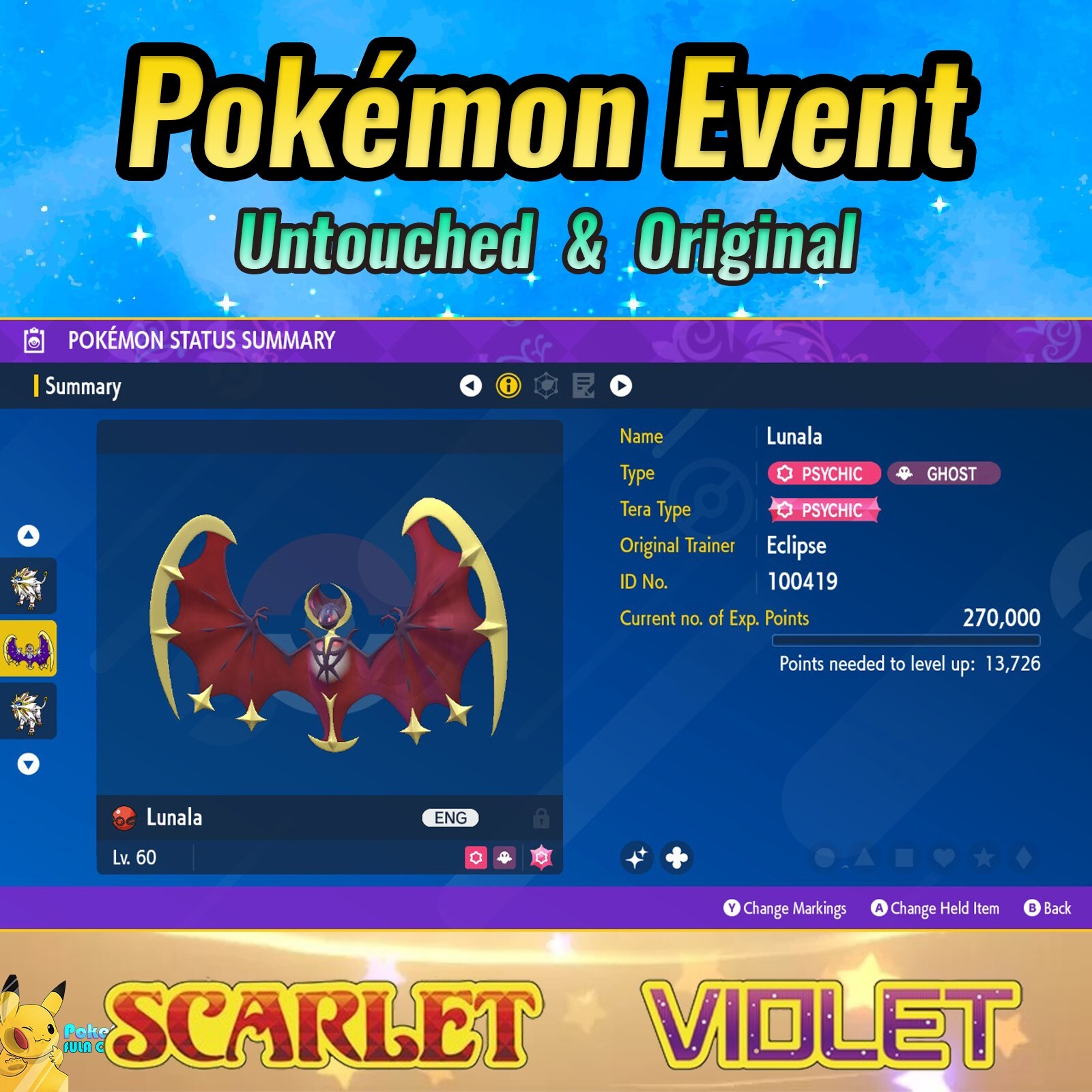 ✨ Shiny Lunala 🟣Event 2019 American Eclipse 🟣 Pokémon Scarlet & Violet