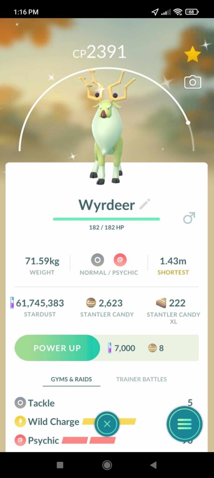 Pokemon Shiny Wyrdeer LV34 Under 2500CP 3moves - TRA'DE 1 mill or 20k Dust GO