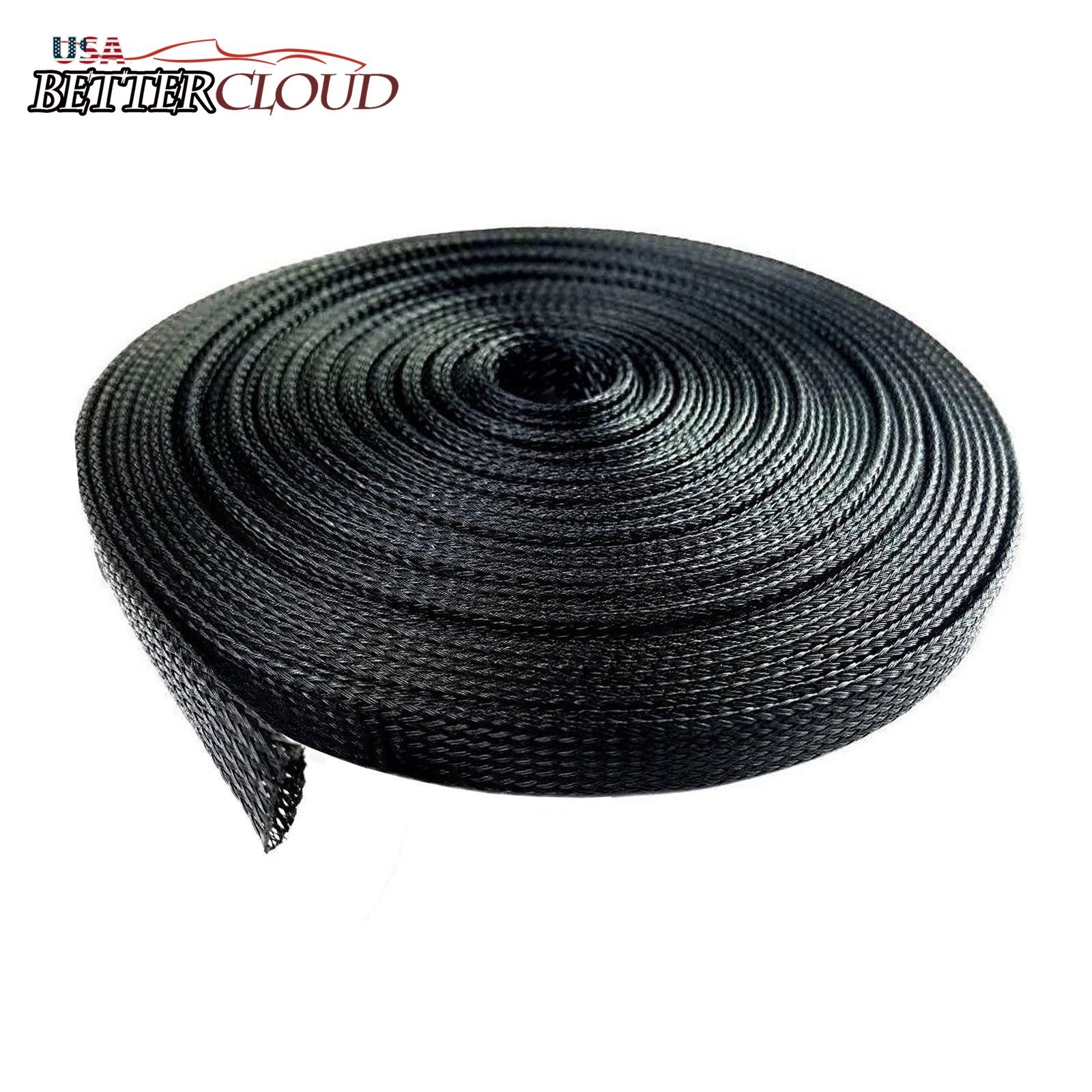 100 Feet 1/2" Expandable Wire Cable Sleeving Sheathing Braided Loom Tubing Black