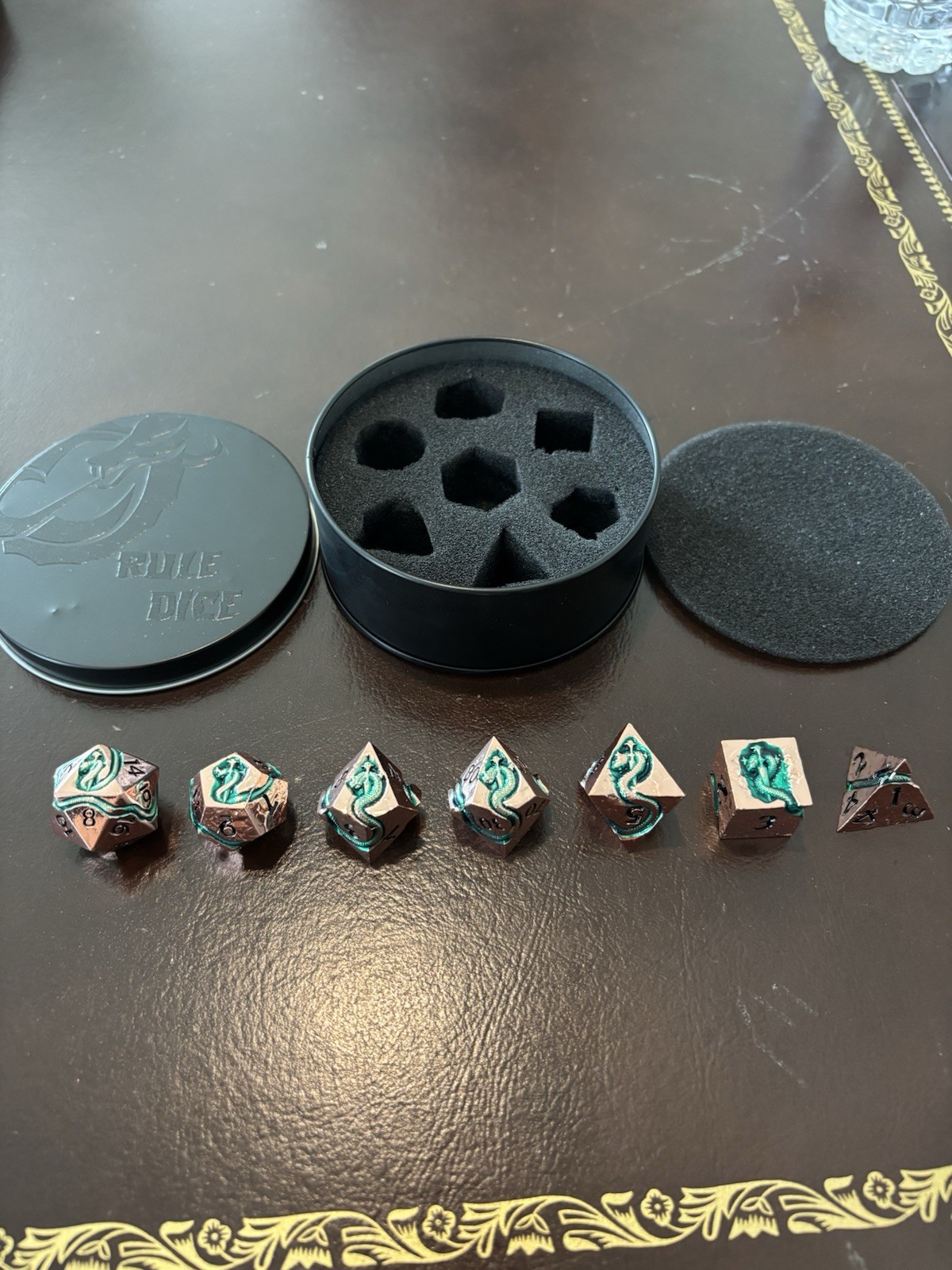 DnD Copper Rule Dice With Snake Design