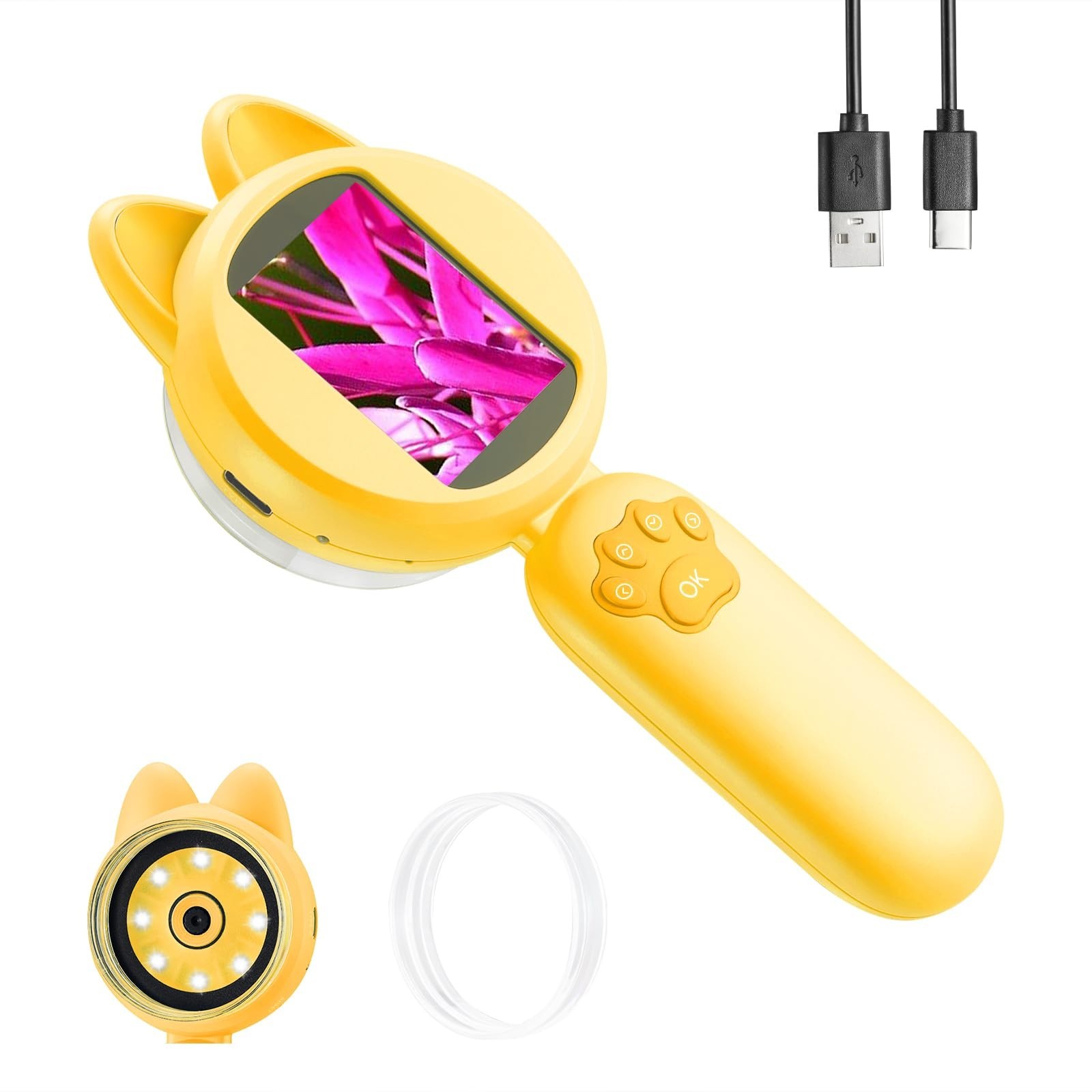 Kids Microscope, 30X Handheld Pocket Microscope for Kids with 2'' Screen& Light,