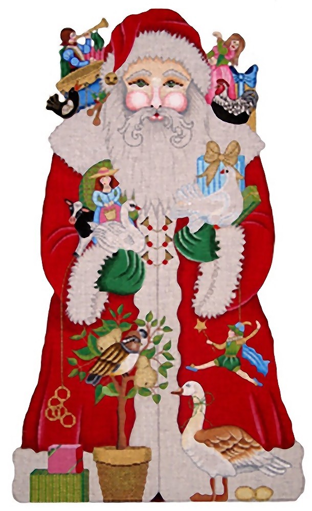 Needlepoint Handpainted Amanda Lawford 12 Days of Christmas Santa 15"