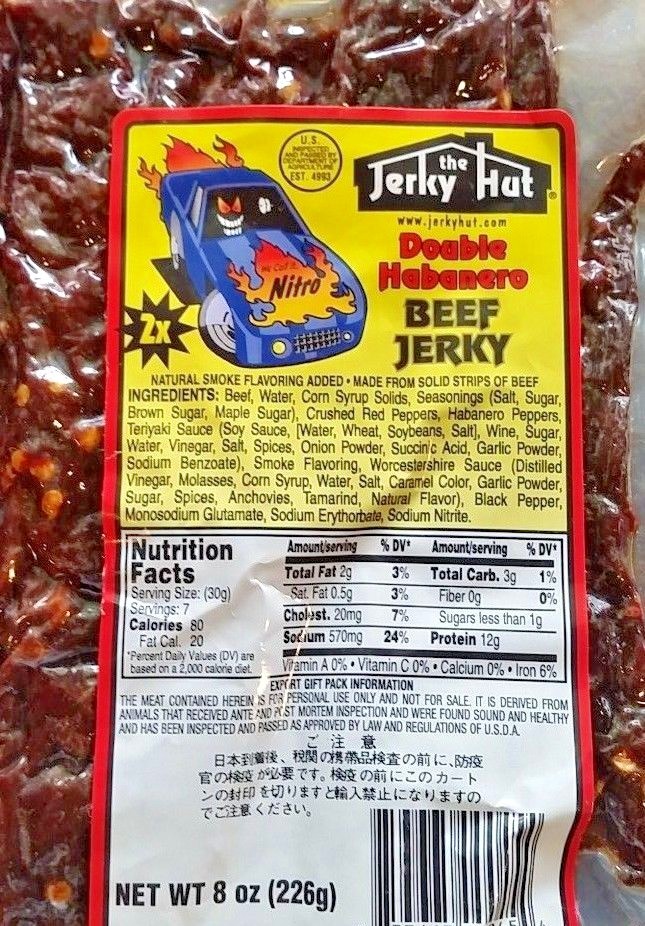 The Jerky Hut, Double Habanero (Nitro), Beef jerky (8oz)