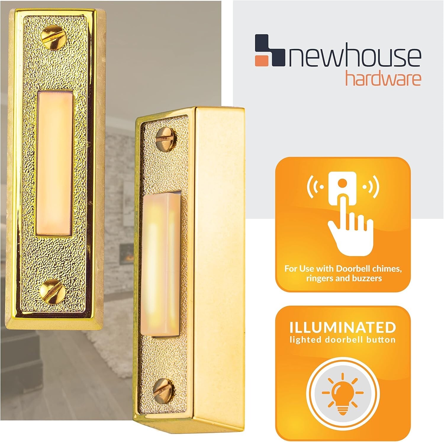 Compact Lighted Doorbell Button in Brass - Easy Installation & Compatibility
