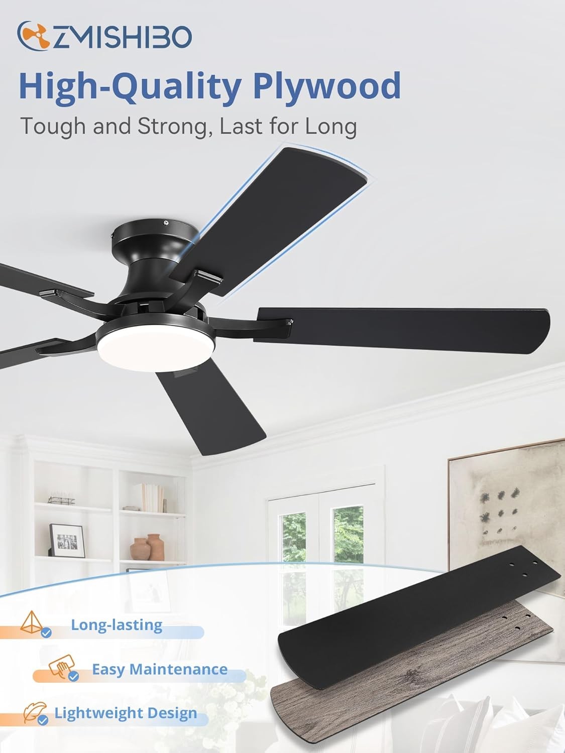 52 Inch Ceiling Fan with Light, App & Remote Control, Flush Mount Low Profile