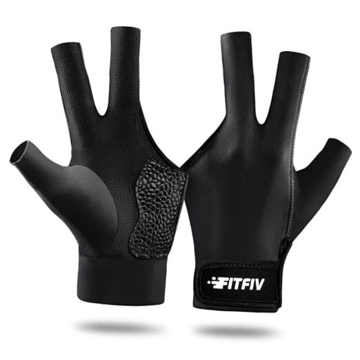 Billiard Pool Glove for Left Hand 3 Finger, Durable Double Medium Black