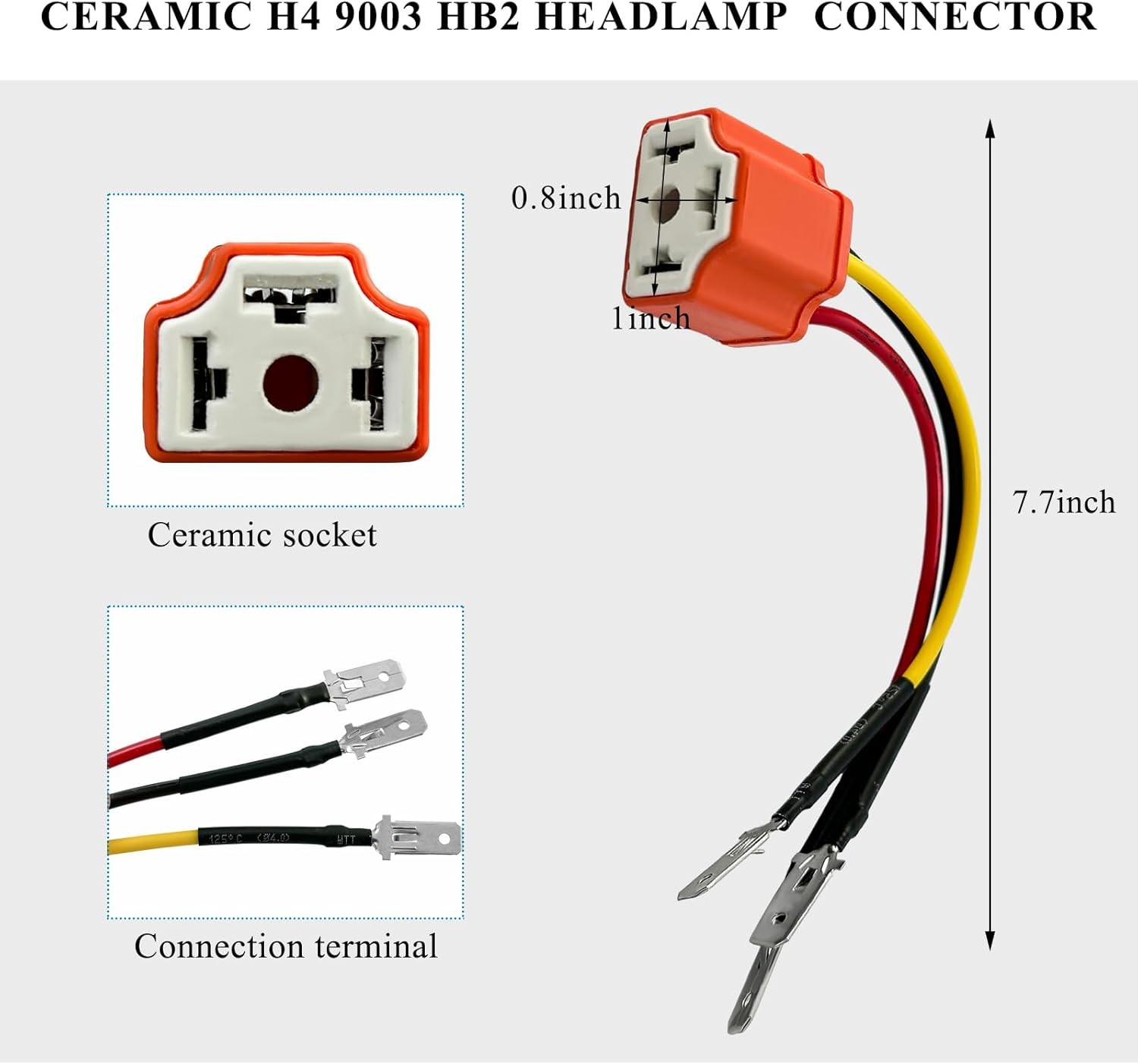 2PCS Ceramic H4 9003 HB2 Wiring Harness Headlight Socket, Pigtail Socket Female
