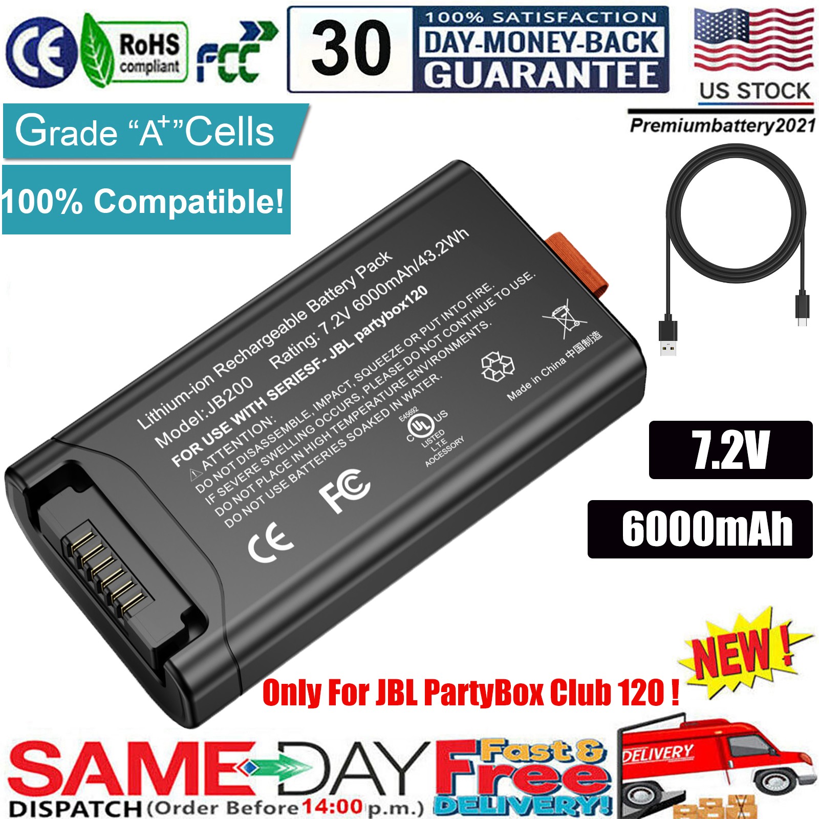✅Rechargeable Battery for JBL PartyBox Club 120 Portable Speaker Battery 6000mAh