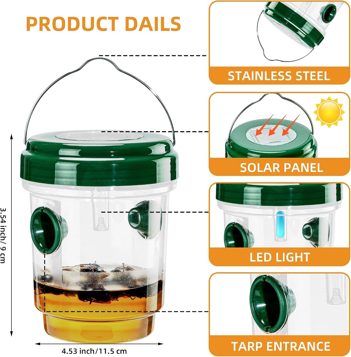 Sahcnu Hanging Wasp Trap with Solar Panel Light