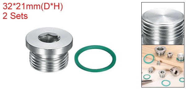 2Pcs M27x2 Carbon Steel Inner Hex Head Pipe Fitting Plug with O-Ring