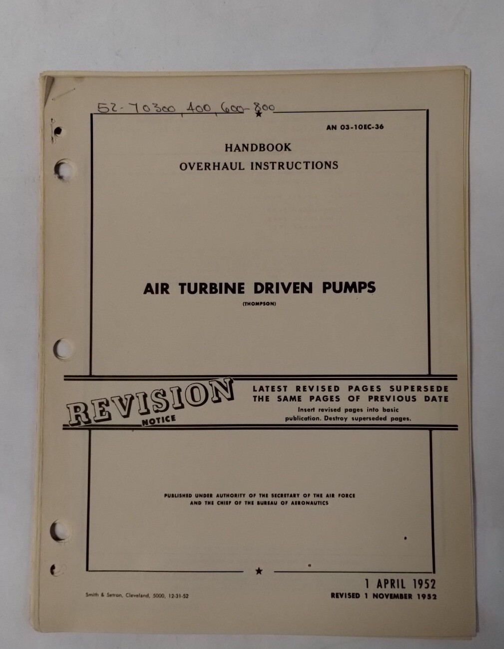 Thompson Air Turbine Driven Pumps Overhaul Instructions 1952 Original