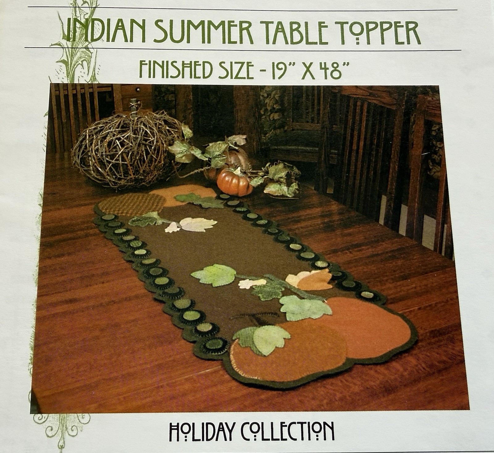 Wild Thymes Pattern Co. Wool Appliqué 19”x48” Indian Summer Table Topper UC