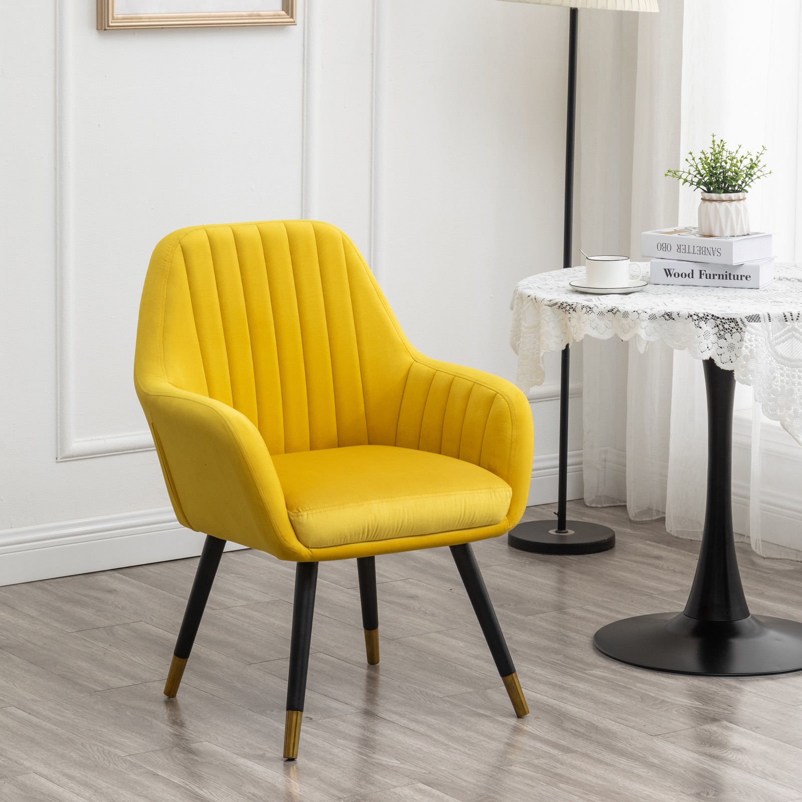 Contemporary Yellow Velvet Accent Chair, Modern Upholstered Lounge Chair