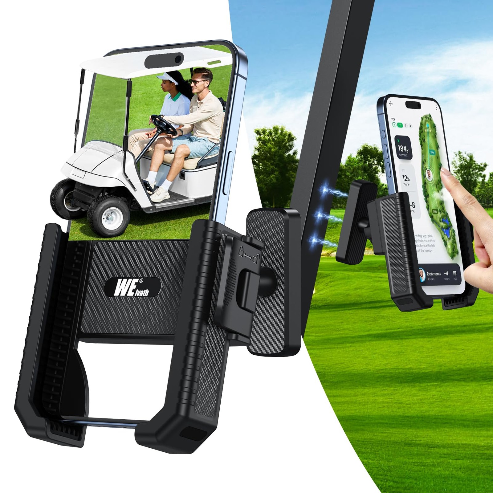 welvath Magnetic Golf Cart Phone Holder, Rotatable Mount Holder Black