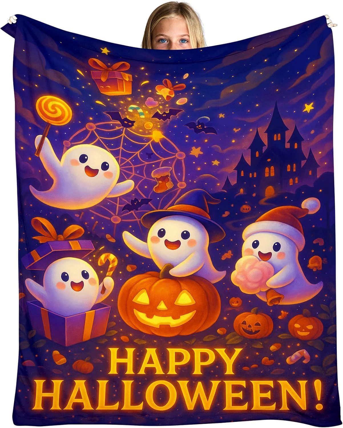Halloween Blanket 60"X50" – Soft Flannel Pumpkin Ghost Throw Blanket, Cute Spook