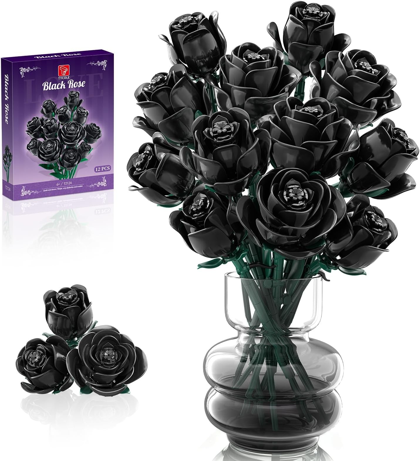 Black Roses Flowers Building Sets, Artificial Bouquet Botanical Collection Bu...