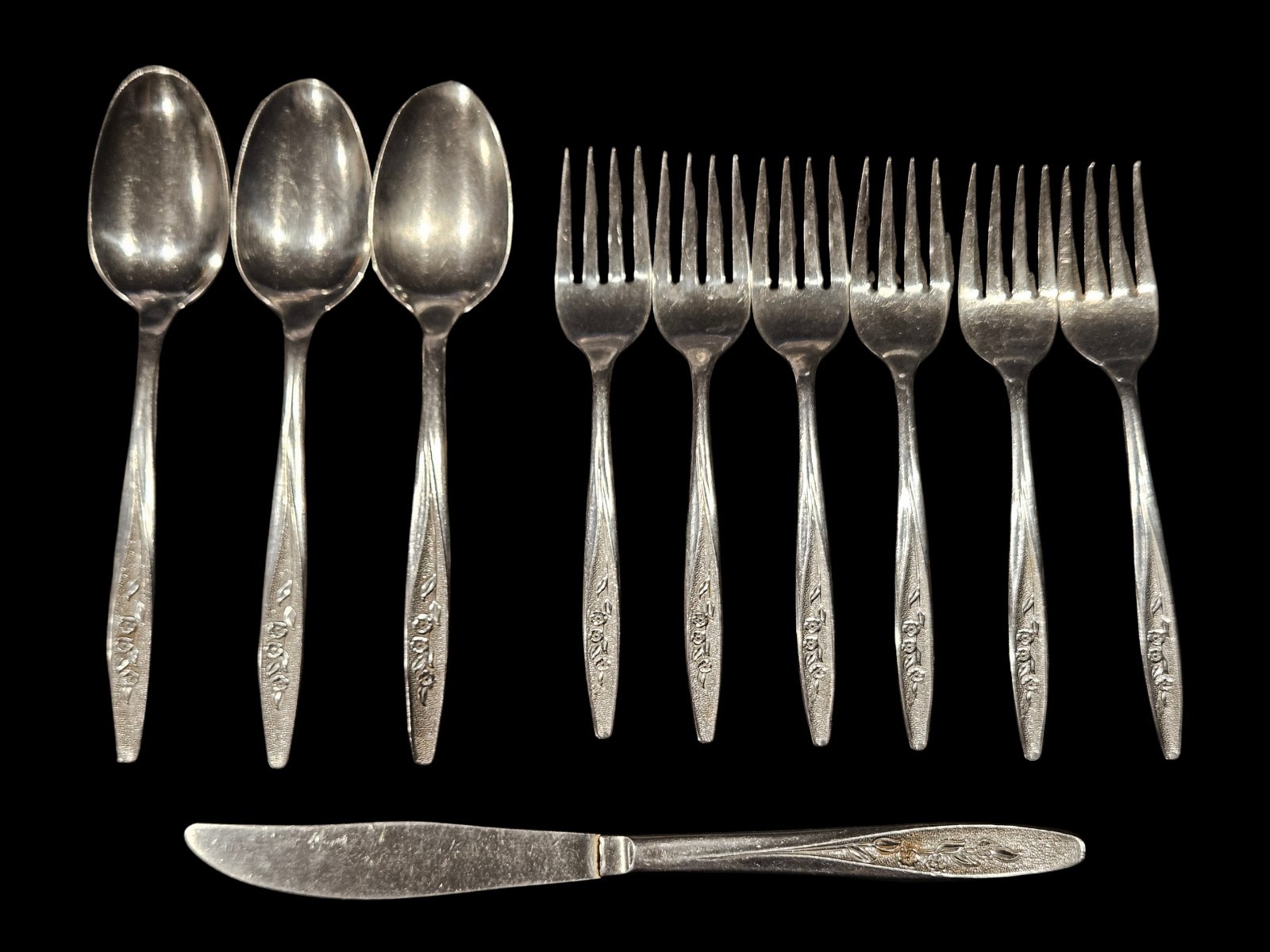 Superior Stainless Steel Flatware USA Radiant Rose Fork Knives Spoons 10 pc.
