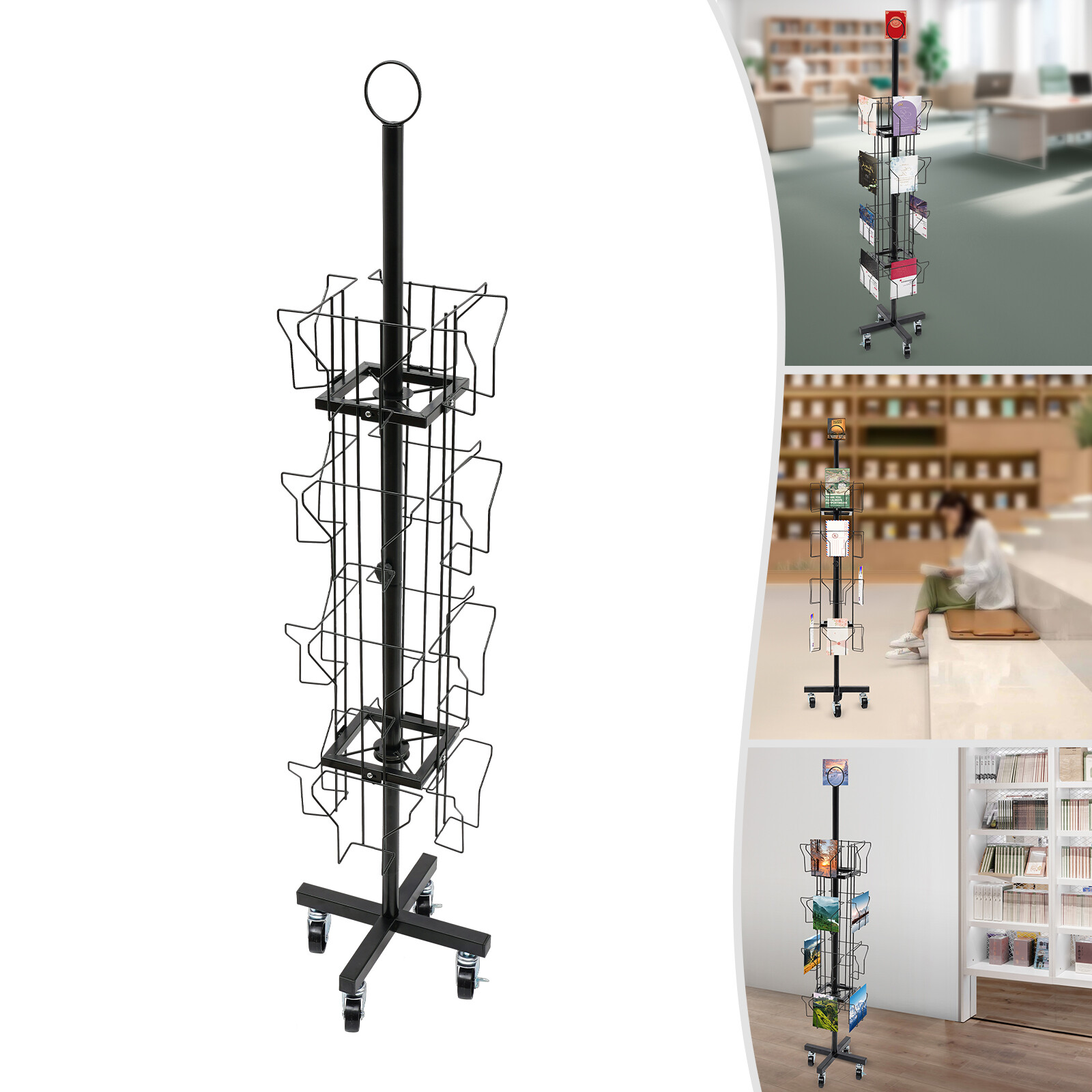 4 Tier Rotating Greeting Card Rack 16 Pocket Post Card Rack Retail Display Black
