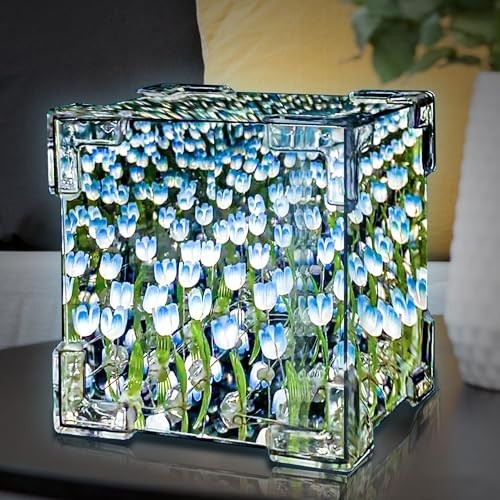 LED Tulip Night Light - Infinity Mirror Lamp, DIY Flower Table Decor, Gift for M