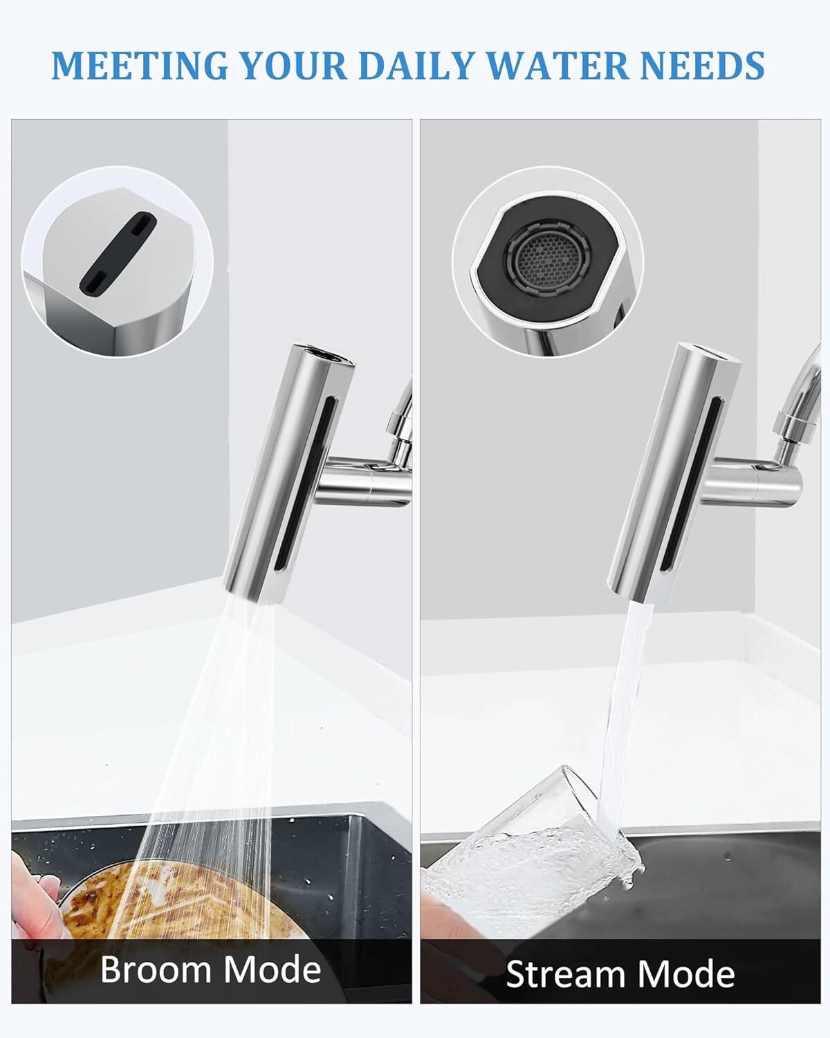 Waterfall Swivelling Kitchen Sink Faucet 360° Universal Multifunctional 4 Modes