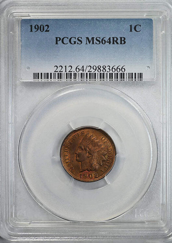 :1902 1C INDIAN PRINCESS CENT NEAR GEM PCGS MS64RB MORE RED RARE R3 HIGH-GRADES