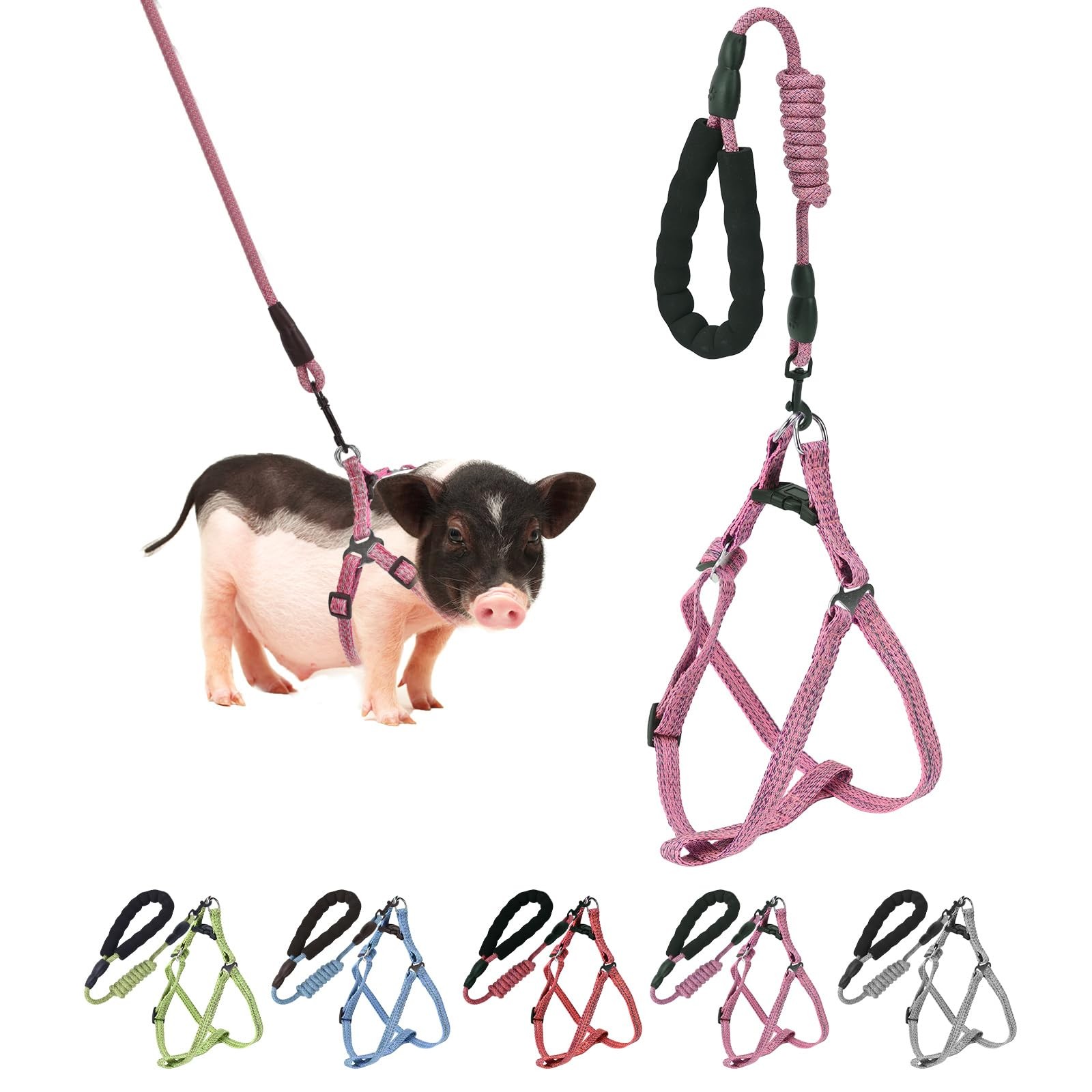 Mini Pig Harness, Adjustable Small Harness with Leash Infinity S, Pink