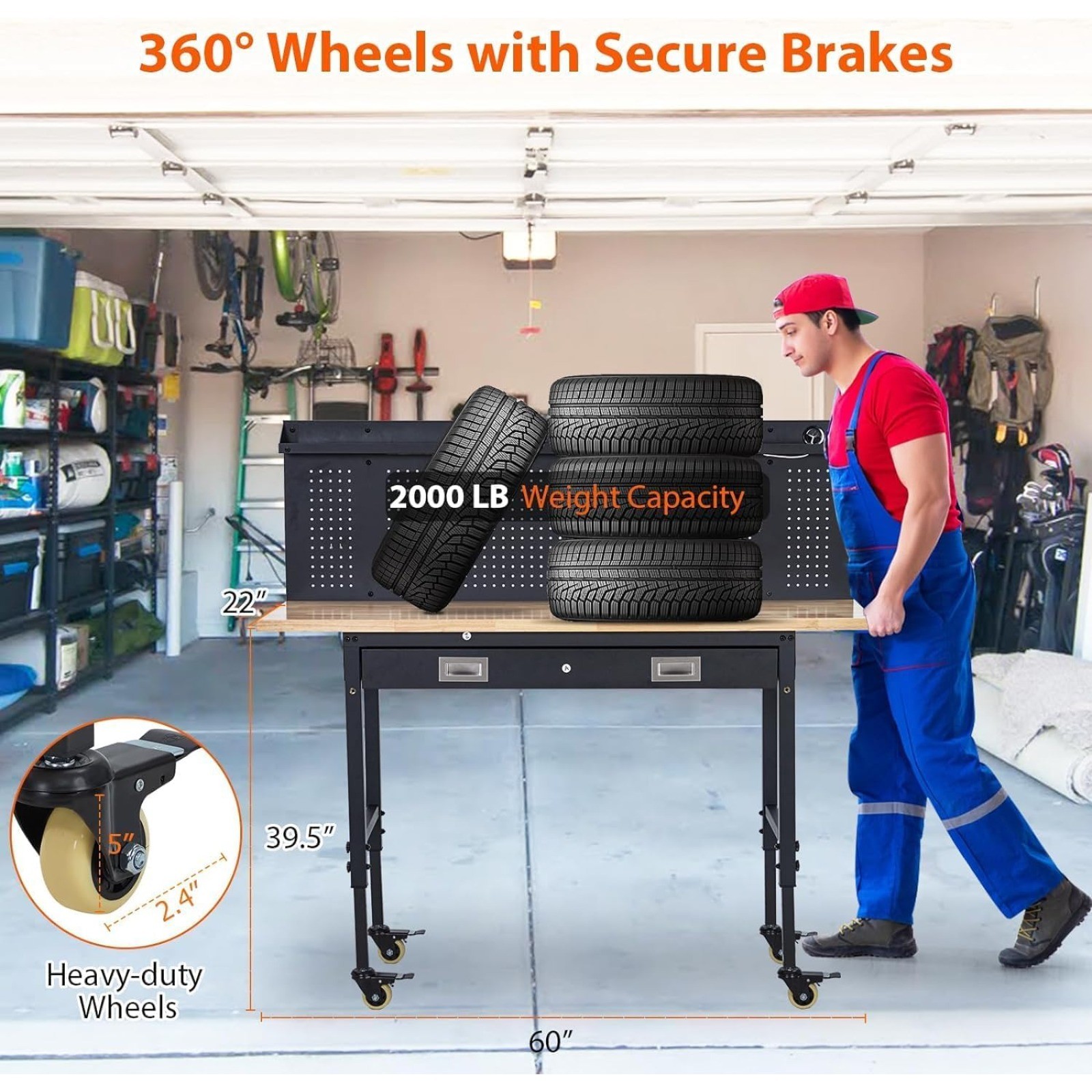60x22 Adjustable Workbench Heavy Duty Rubberwood Top 2000 Lb Capacity