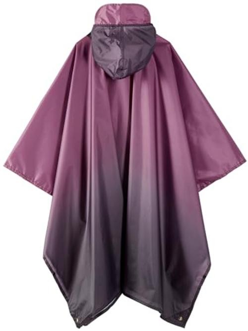 Hooded Rain Poncho for Adult, Waterproof Lightweight One Size Gradient Purple