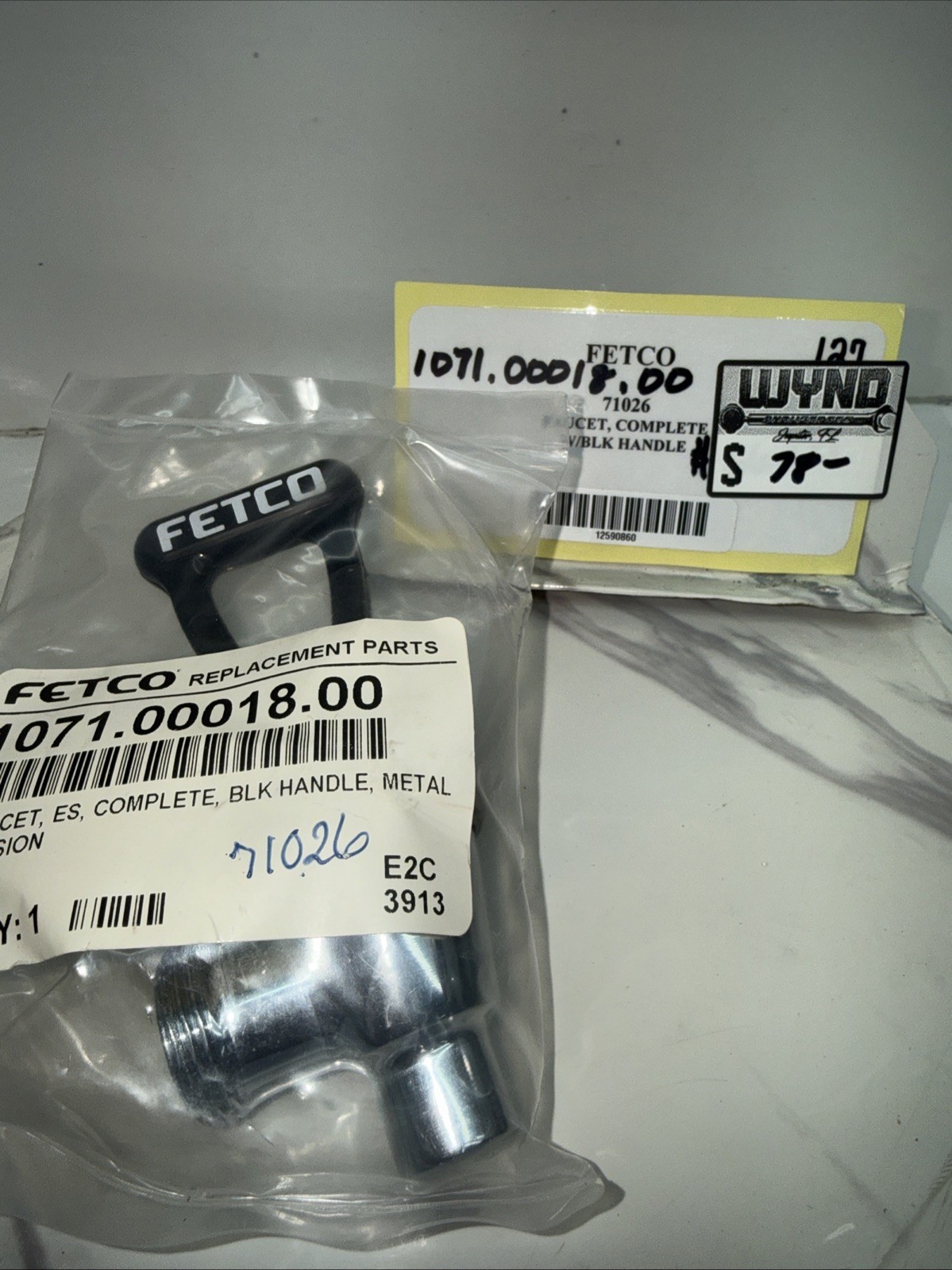 (NEW) Fetco Faucet Complete w/ Blk Handle Part # 1071.00018.00