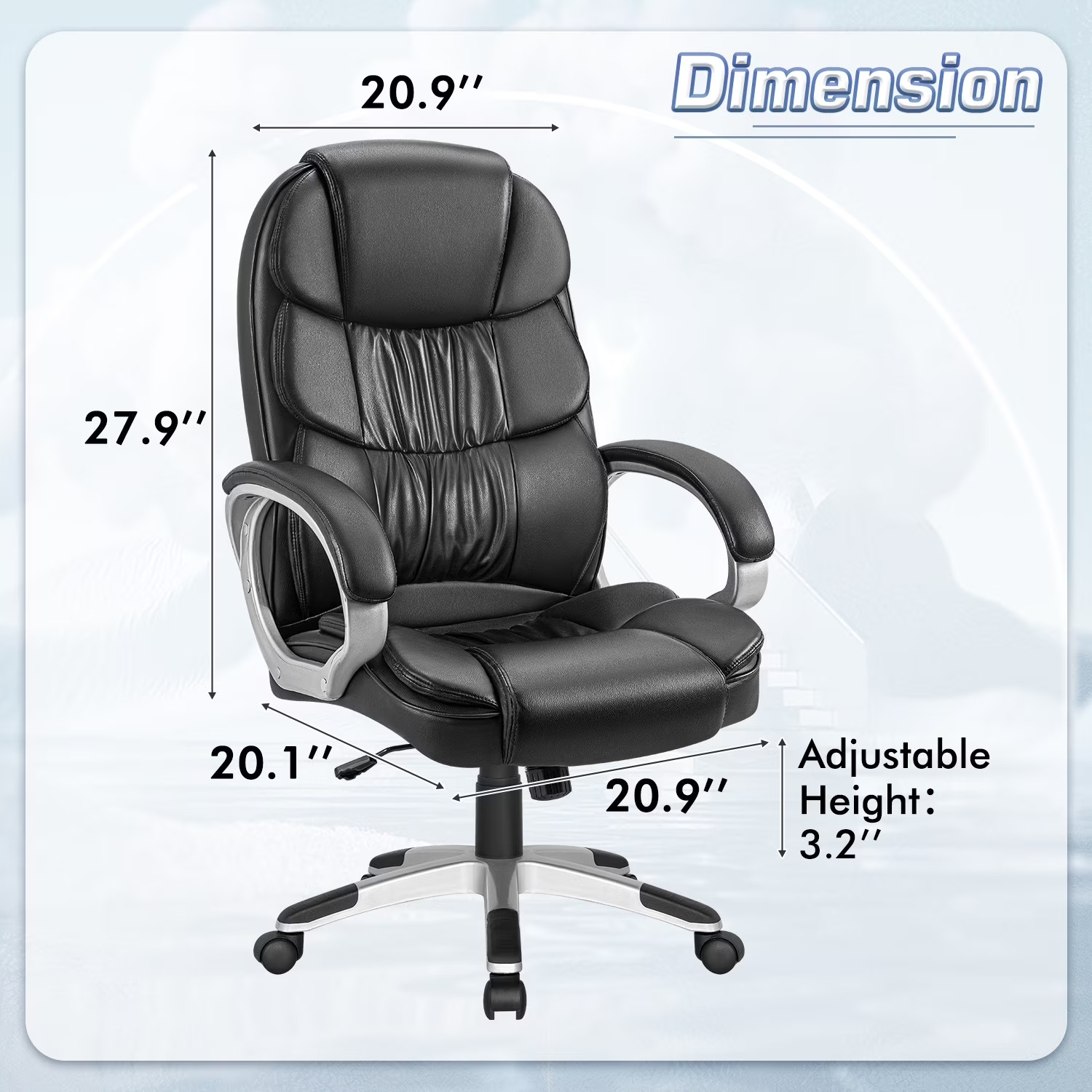 Leather High Back Office Chair Ergonomic Swivel Lumbar Padded Arms Black