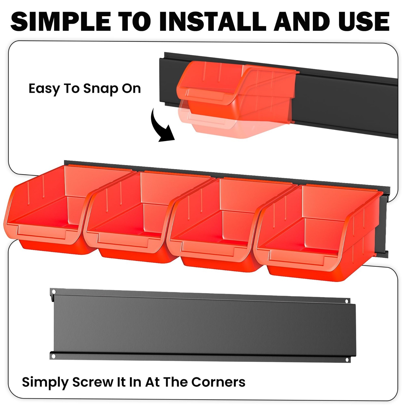 Wall Mounted Storage Bins - Plastic Organizer for Garage Tools, Screws, Nuts & B
