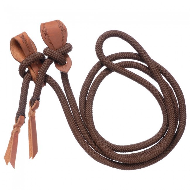 Western Brown Nylon Roping Reins with Leather Ends 96" Long