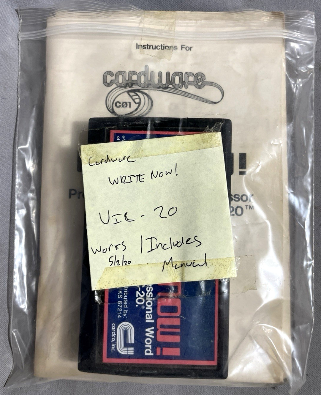 Write Now Cartridge Commodore VIC-20 by Cardware C01 1982 CardCo, Inc. tested