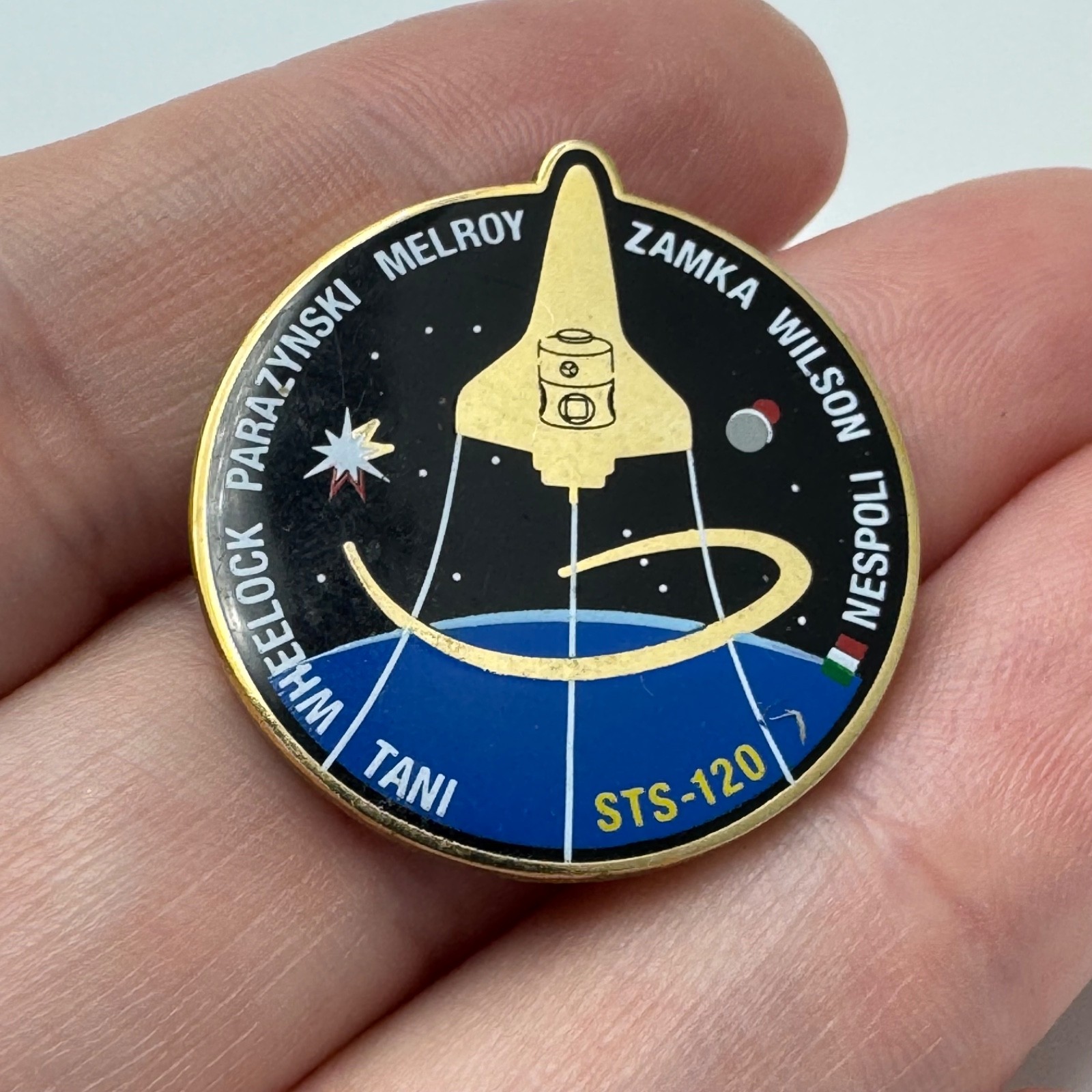 NASA STS 120 Space Shuttle Lapel Pin Mission Crew Logo Color Enamel