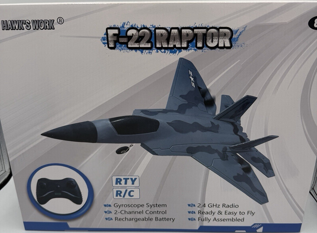 HAWK'S WORK F-22 Raptor RC Jet Ready to Fly 2.4GHz Gyroscope Blue Black
