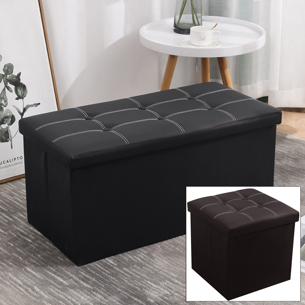 15/30inch Storage Ottomans Bench Foldable Footrest Footstool Seat Black/Brown