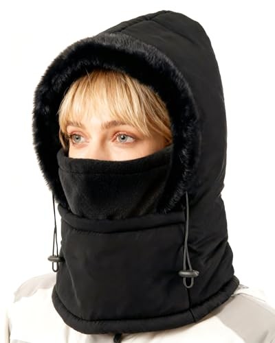Balaclava Fleece Ski Mask for Men Women with Face Cover, Water Repellent Black