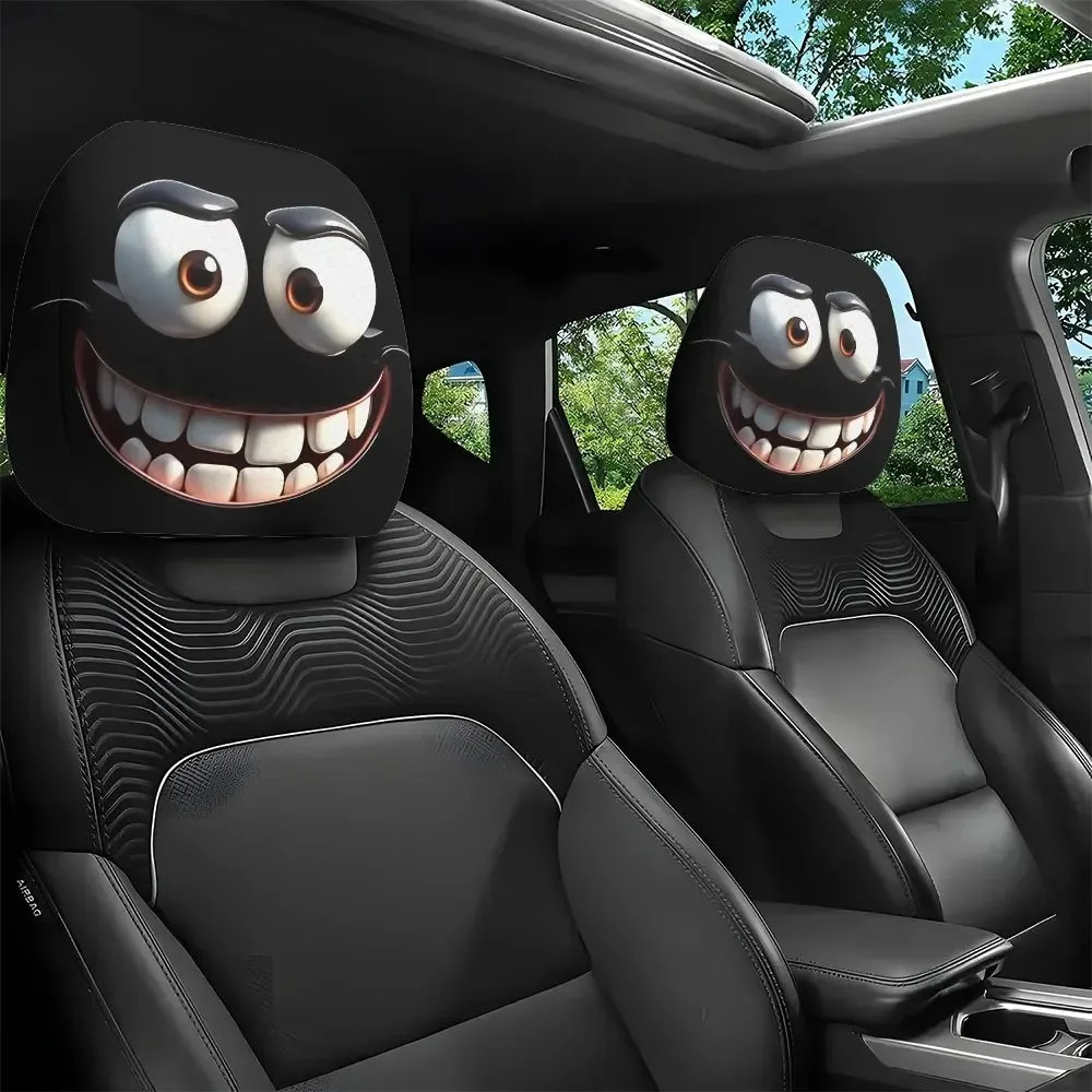 2pcs Smiley Face Printed Car Pillowcase Soft Comfortable Decorative Cushion