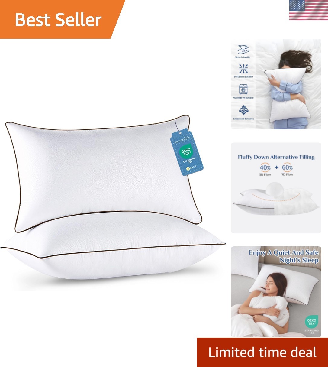 King Pillows 2 Pack, Cooling and Firm King Size Pillows with Oeko-Tex Certifi...