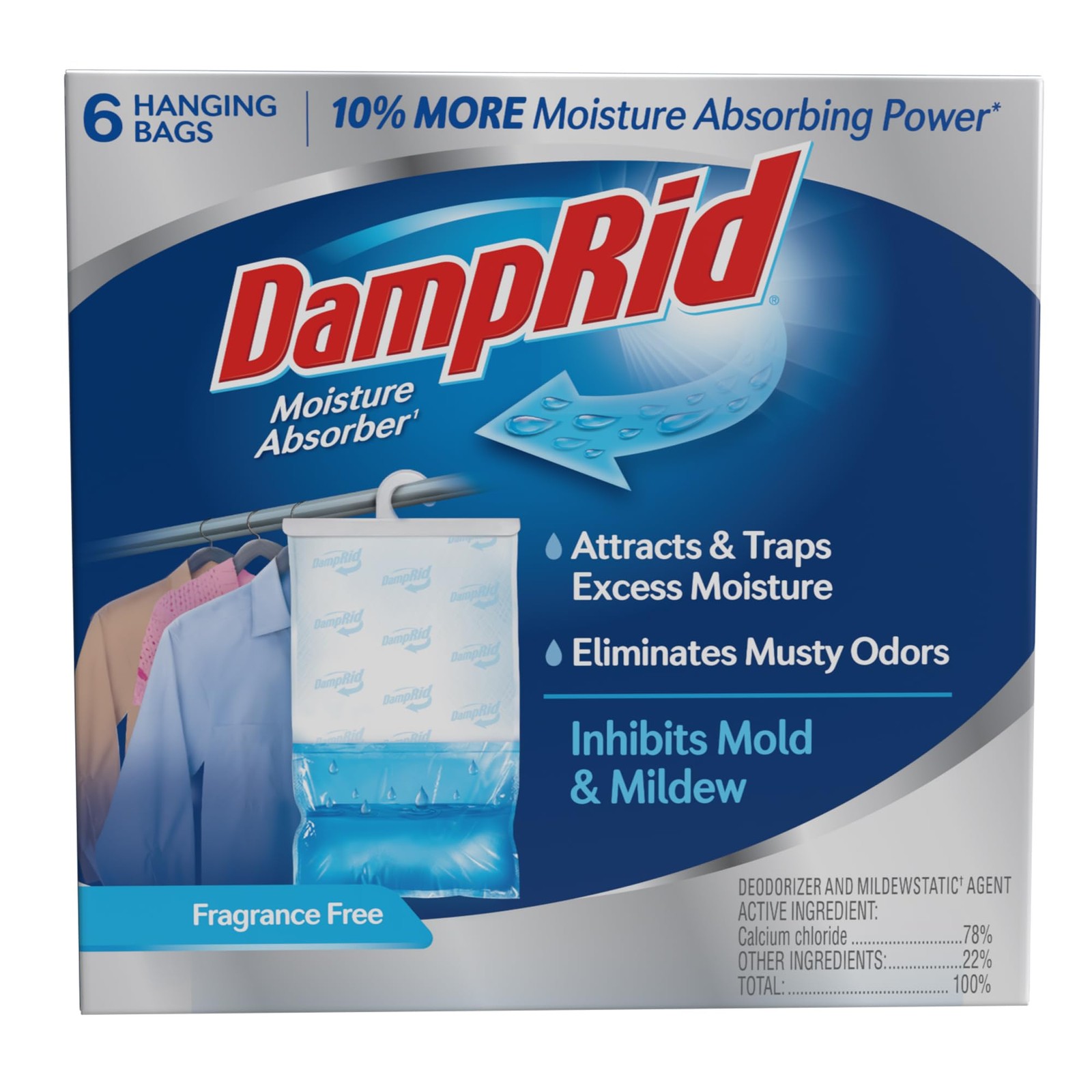 DampRid Fragrance Free Hanging Moisture Absorber, 15.4 oz., 6 6 Pack, Blue