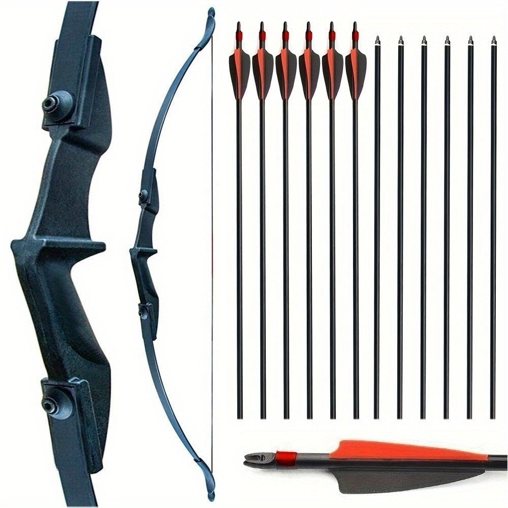 57 in Recurve Bow 30lb/40lb Right Left Hand Archery +12Pcs Fiberglass Arrows Set