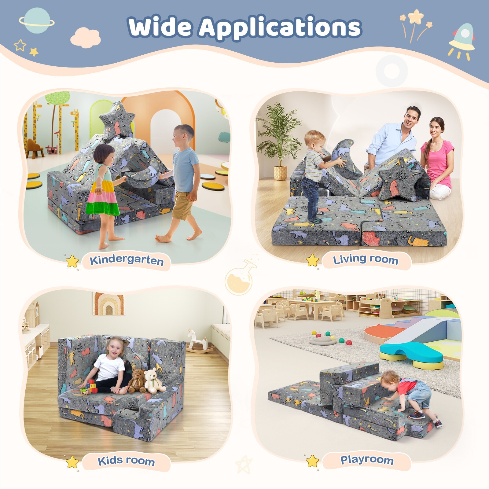 9pcs Modular Kids Play Couch, Toddler Couch Sectional Sofa Building Playhouse