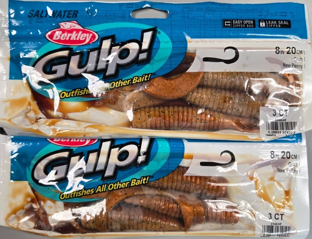 2 Packs Berkley Gulp! Saltwater Grub 8" NEW PENNY Flounder Sea Bass HALIBUT